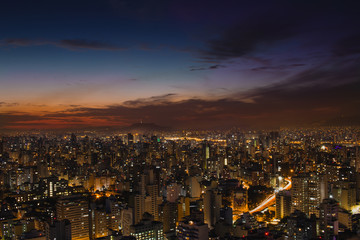 Fototapeta na wymiar The city glows at night