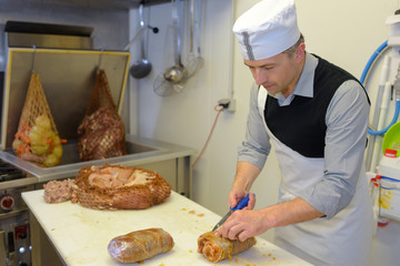 a butcher working