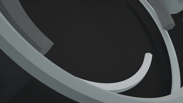 3d render abstract background. Circular composition. Diagonal angle of view of camera to loopable rotation of arc with hexagon cross-section.
