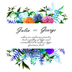wedding greeting card. The flowers are colorful bright. print greeting invitation. composition.