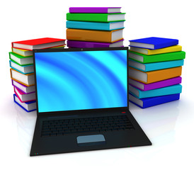 Laptop on stack of books