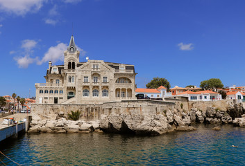 Fototapeta premium Sea view from Cascais with Navy building at the center. Cascais Portugal 