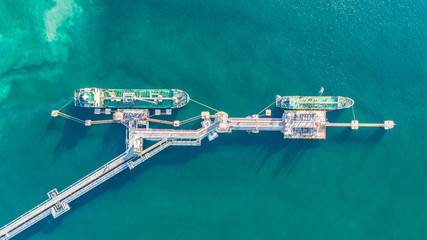 oil tanker, gas tanker in the high sea.Refinery Industry cargo ship,aerial view,Thailand, in import...