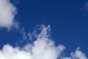 Sky clouds background. Cumulus white clouds in the dark blue sky in the morning