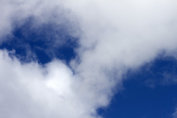 Fototapeta na wymiar Sky clouds background. Cumulus white clouds in the dark blue sky in the morning