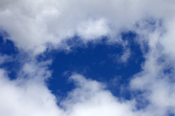 Fototapeta na wymiar Sky clouds background. Cumulus white clouds in the dark blue sky in the morning