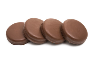 chocolate biscuit sandwich in chocolate glaze isolated