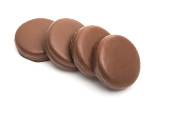 chocolate biscuit sandwich in chocolate glaze isolated