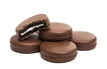 chocolate biscuit sandwich in chocolate glaze isolated
