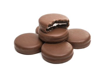 chocolate biscuit sandwich in chocolate glaze isolated