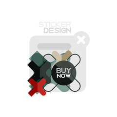 Flat design cross shape geometric sticker icon, paper style design with buy now sample text, for business or web presentation, app or interface buttons