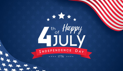 4th of July with USA flag, Independence Day Banner Vector illustration.