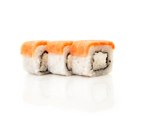 three rolls maki sushi isolated on the white