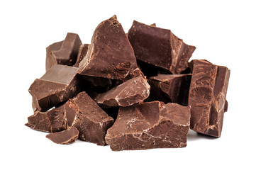 pile of delicious dark chocolate isolated on white