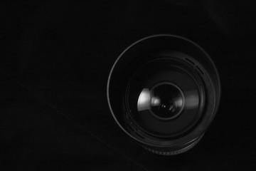 Telephoto lens aperture with nice reflections. Photography vision concept.