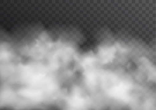 Vector realistic smoke, fog or mist transparent effect isolated on dark background