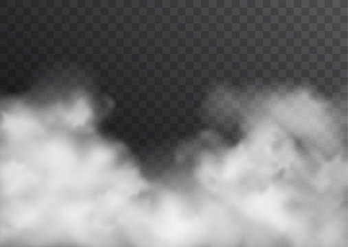 Vector realistic smoke, fog or mist transparent effect isolated on dark background