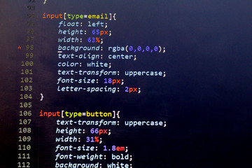 CSS stylesheet code. Computer programming source code abstract screen of web developer. Digital technology modern background. Shallow depth of field. Code is created by myself.