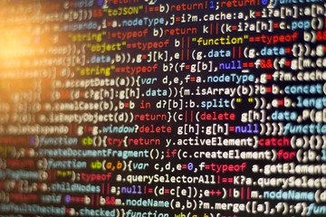 Javascript code. Computer programming source code. Abstract screen of web developer. Colorful digital technology modern background.