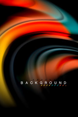 Fluid liquid colors design, colorful marble or plastic wavy texture background, glowing multicolored elements on black, for business or technology presentation or web brochure cover design, wallpaper