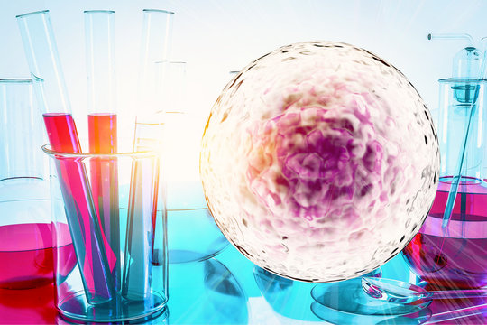 stem cells research concept. Cell culture for the biomedical diagnostic Immunotherapy, Regeneration , Disease treatment, Embryonic stem cells , Cellular therapy , 3d rendering