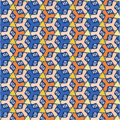 modern bright color abstract  geometric pattern, vector seamless from abstract forms in blue orange, endless texture for printing onto fabric, web page background, paper, invitation, design