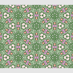 modern bright color floral mandala pattern, vector seamless from abstract forms in green pink white, endless texture for printing onto fabric, web page background, paper, invitation, design