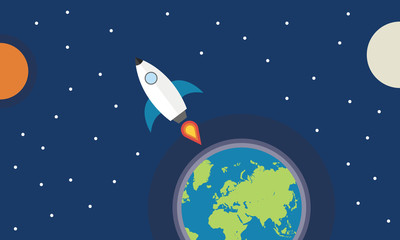 Successful startup. Vector illustration with rocket launch