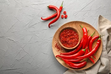 Gardinen Chilischoten Composition with chili pepper on light background  © Pixel-Shot