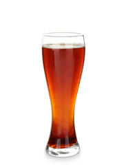 Glass of cold beer on white background