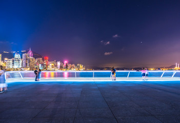 empty square with city skyline in hongkong