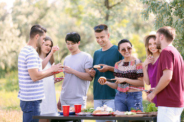 Young people having barbecue party in park