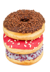 three delicious donuts isolated on white
