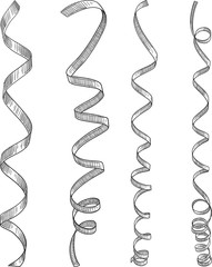 Decorative ribbons sketch isolated on white.