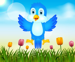 Vector summer nature background with cute bird illustration