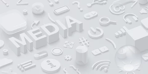 Foto op Plexiglas Grey 3d media background with web symbols. © svetlaborovko