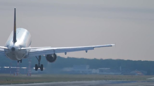 Airplane landing at the early morning