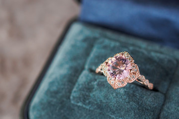 luxury vintage pink diamond ring in jewelry gift box
