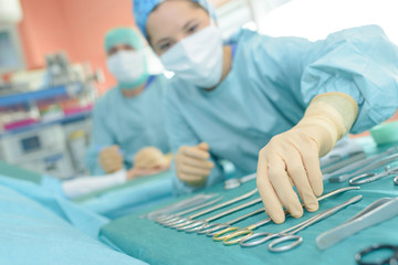 sterile surgical instruments on the table