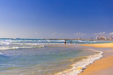 Morning jogging near the sea early in the morning