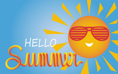 Hello Summer modern background vector. Happy smiling sun illustration.