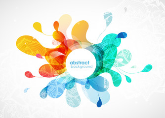Abstract colored flower background with circles and mandala.