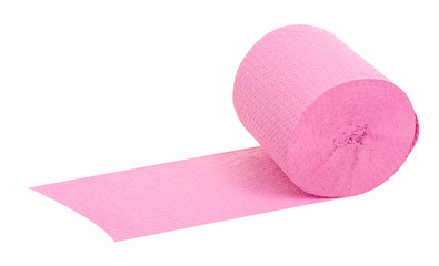 Toilet paper pink on white background isolation