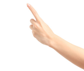 Female hand empty showing on white background isolation