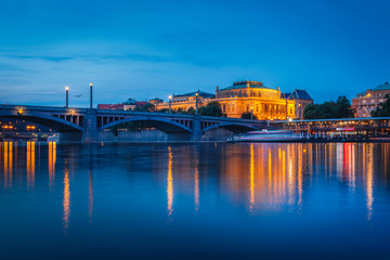 Beautiful night Rudolfinum at night, music auditorium in Prague, Czech Republic