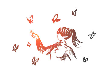 Reality, game, glasses, digital concept. Hand drawn isolated vector.