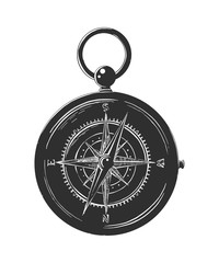 Vector engraved style illustration for posters, decoration and print. Hand drawn sketch of compass in monochrome isolated on white background. Detailed vintage woodcut style drawing.