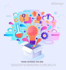 Think outside the box, vector illustration. Infographic concept banner. Creative process and idea. Vector Illustration.