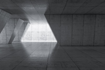 Abstract Empty space with concrete wall. Modern blank showroom with floor. Future concept. 3d rendering.
