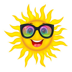 Happy sun in glasses. Sun in colored glasses